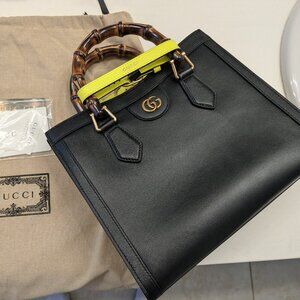 Top Handle Black Bag Inspired by GG - Bamboo Handles and Crossbody strap